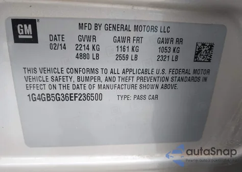 2014 Buick Lacrosse Leather Group from USA, damaged, VIN 1G4GB5G36EF236500